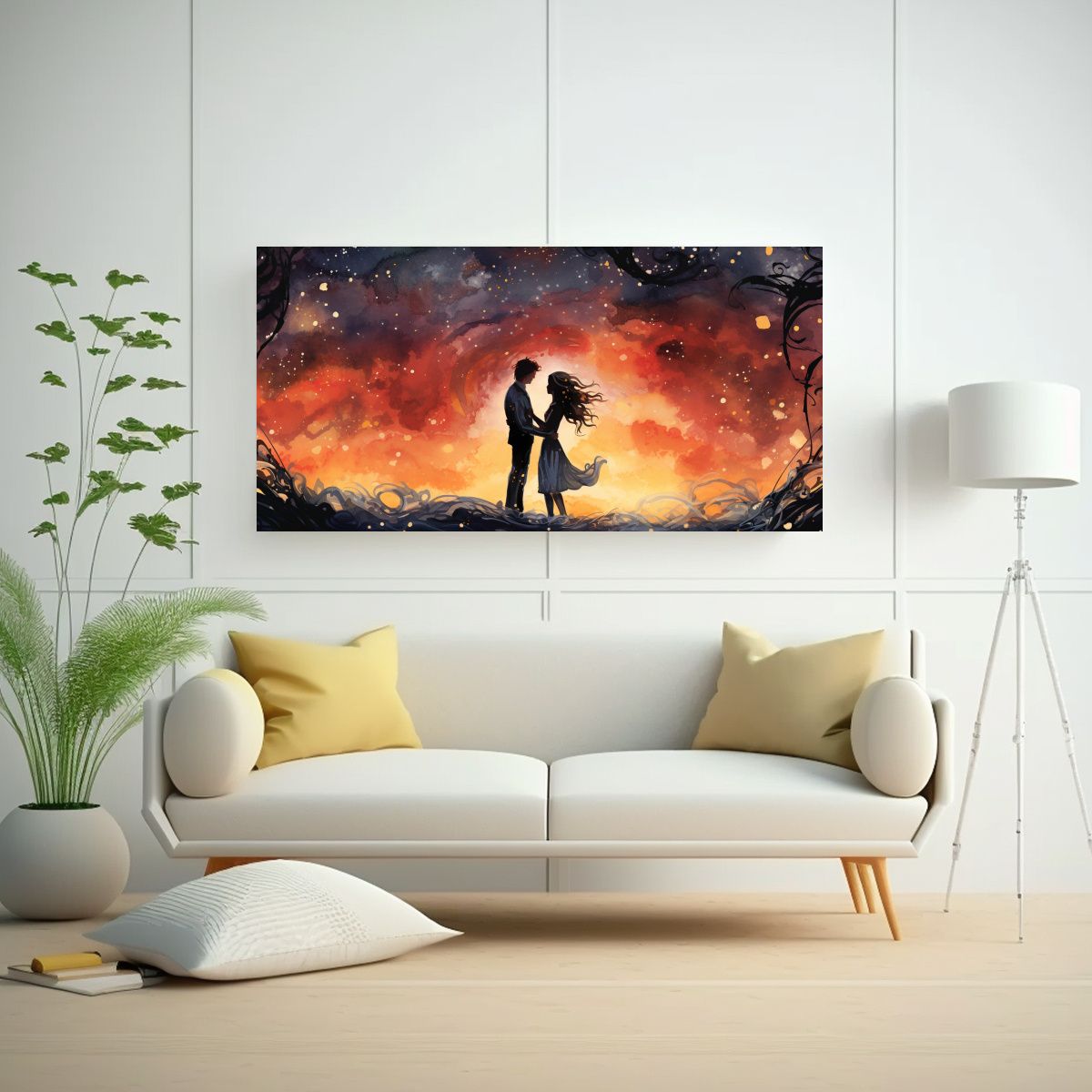 GENERICO - Pintura Acuarela Nocturna Encuentro En El Agua 100x50 Cm