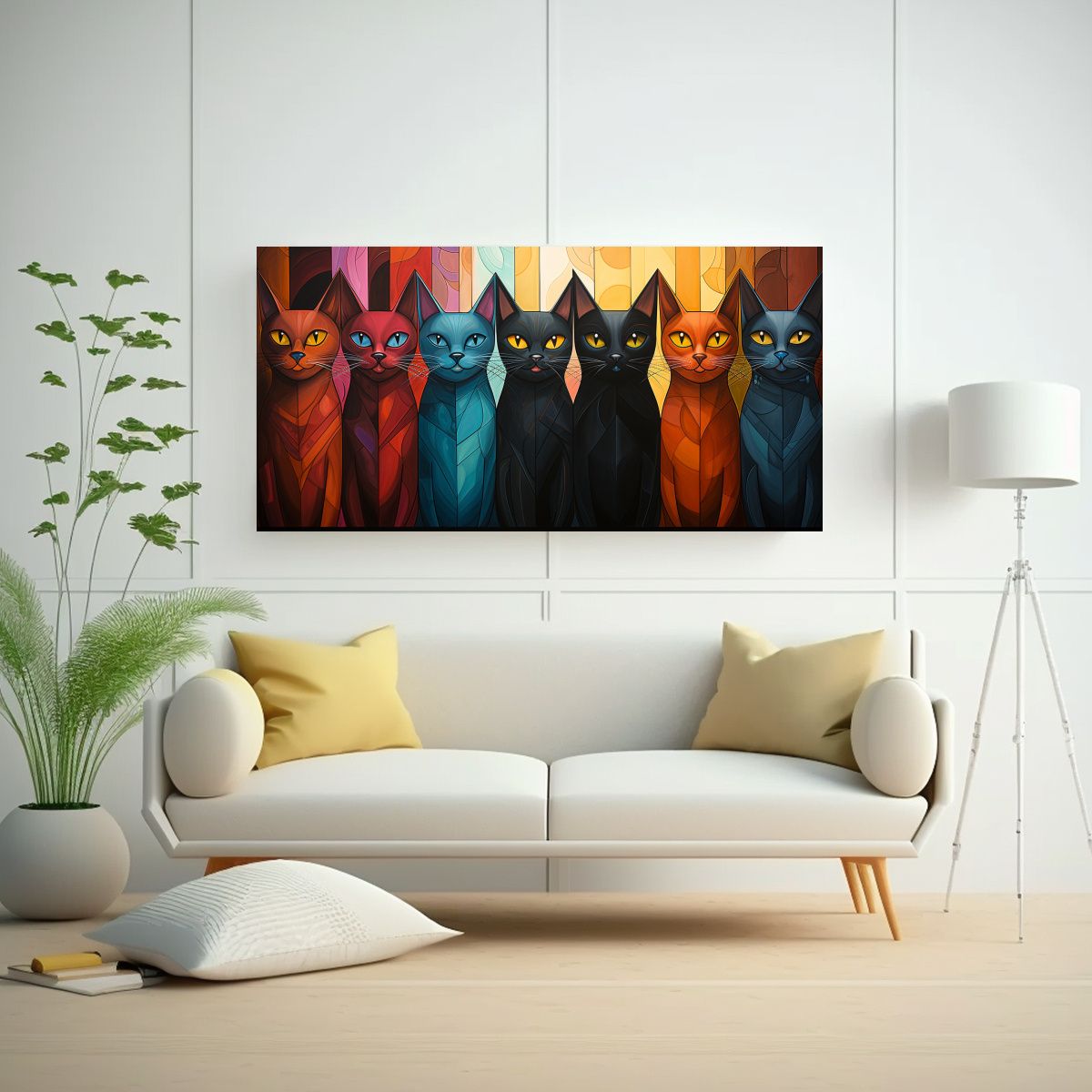 GENERICO - Pintura De Gatos En Colores Fantásticos Por Tom 80x40 Cm