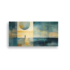GENERICO - Cuadro Dibujo Sala En Tonos Teal Y Dorado 60x30 Cm