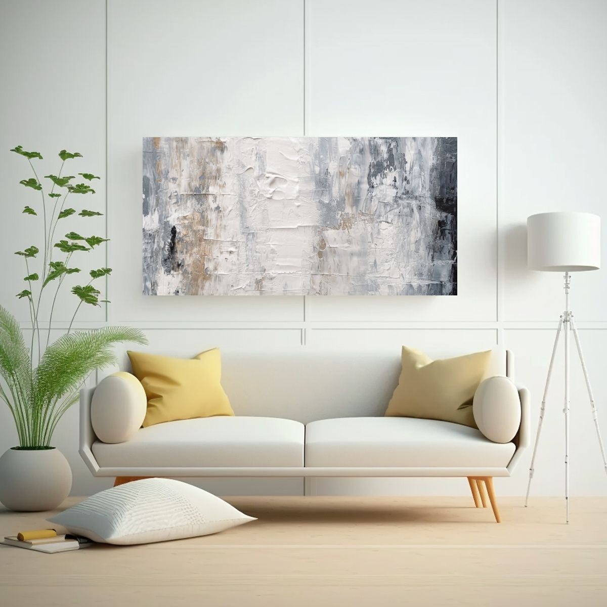 GENERICO - Cuadro Abstracto De Calidad En Tono Gris Y Blanco 80x40 Cm