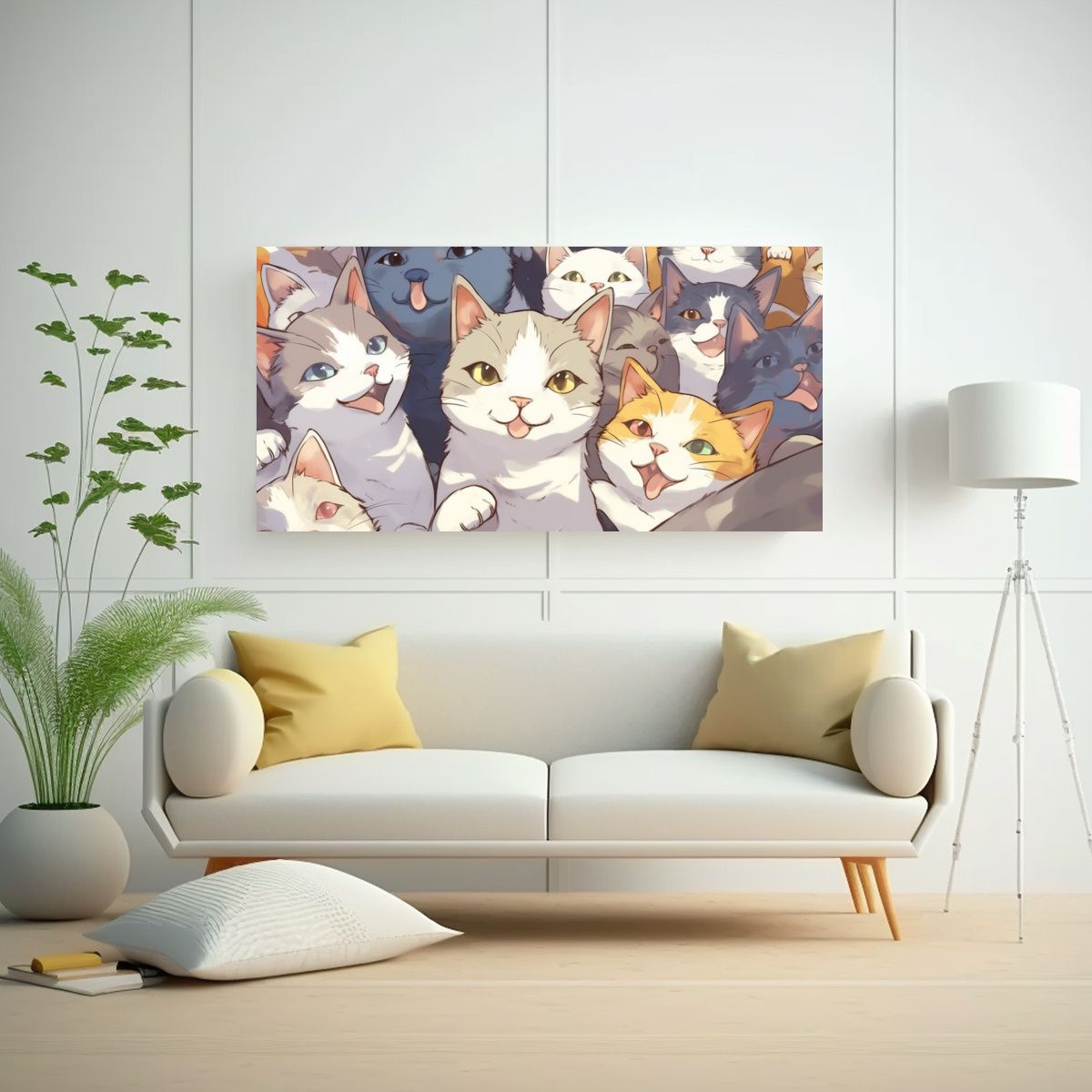 GENERICO - Cuadro Decorativo Con Múltiples Gatos Sonrientes 100x50 Cm