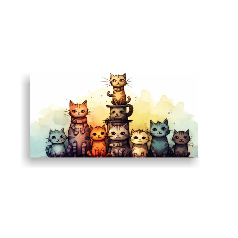 GENERICO - Cuadro Tema Clásico Gatos De Muchos Colores En 100x50 Cm