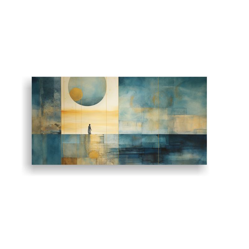 GENERICO - Cuadro Dibujo Sala En Tonos Teal Y Dorado 80x40 Cm