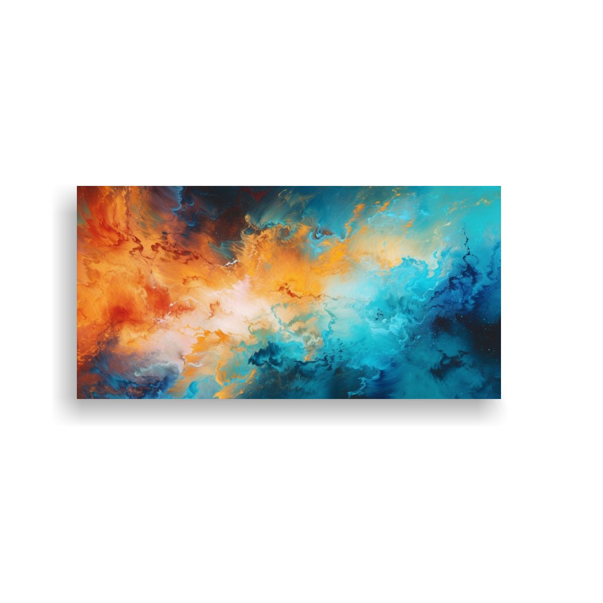 GENERICO - Pintura Abstracta Naranja Y Azul Sobre Lienzo 80x40 Cm