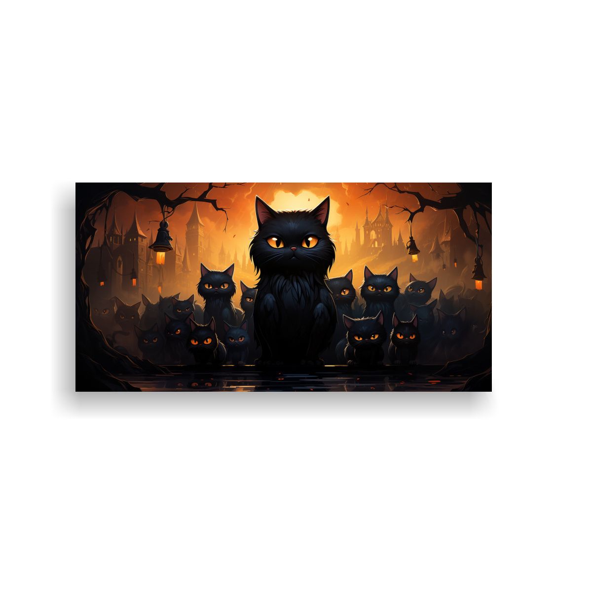 GENERICO - Pinturas Decorativas De Gatos Negros Agrupados En 60x30 Cm