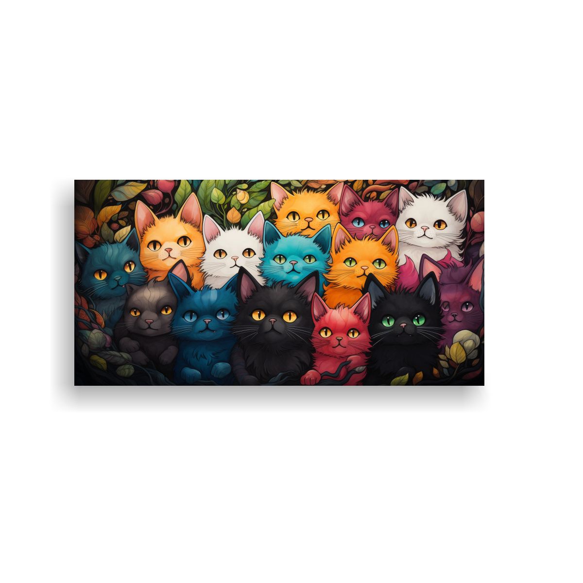 GENERICO - Cuadros Decorativos Tela Gatos Kawaii Colores 80x40 Cm
