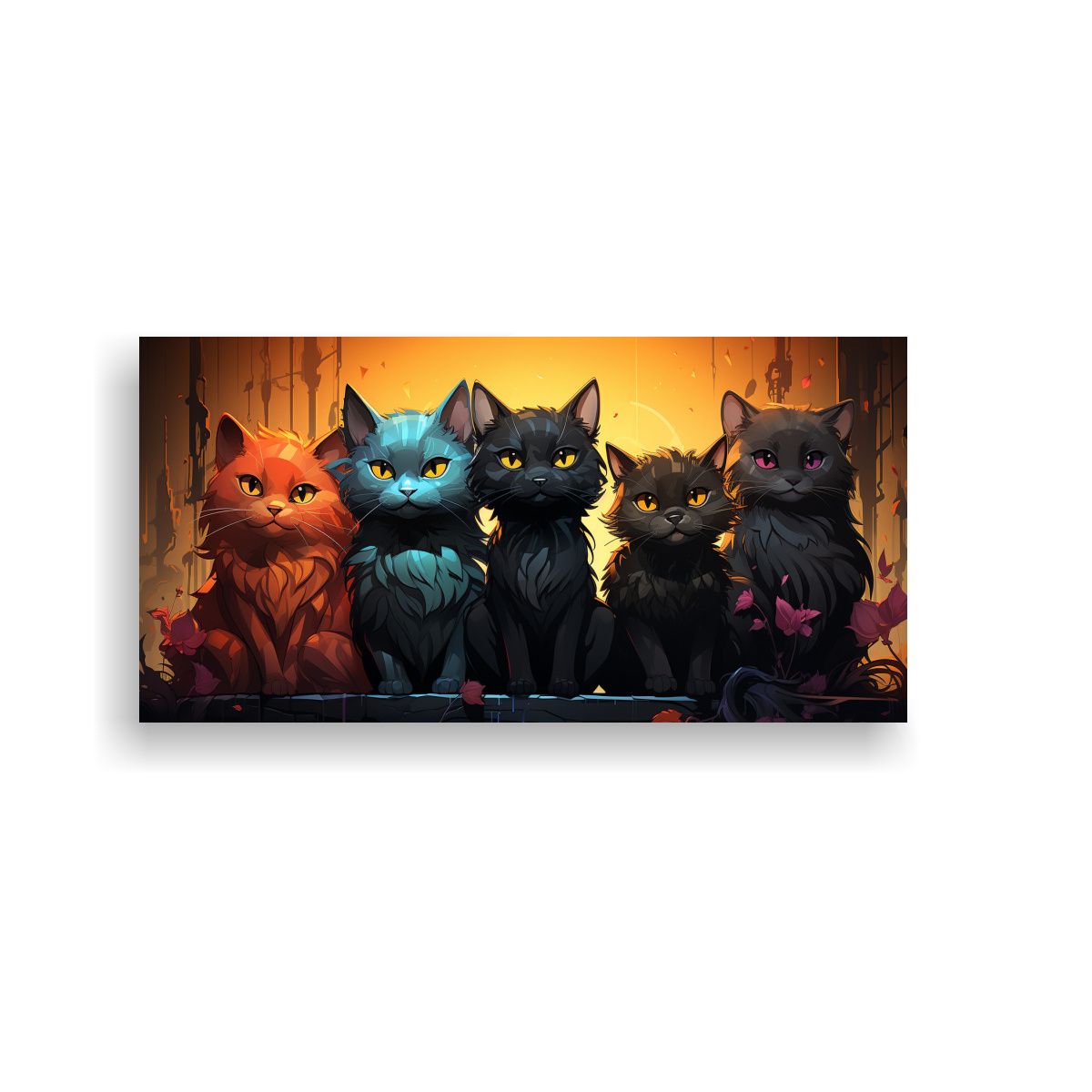 GENERICO - Cuadro Negro De Gatos En Grupo Sobre Una Pila 80x40 Cm