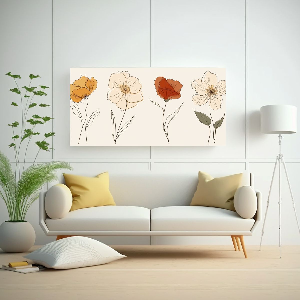 GENERICO - Pinturas Decorativas Boho Minimalista Con Flores 60x30 Cm