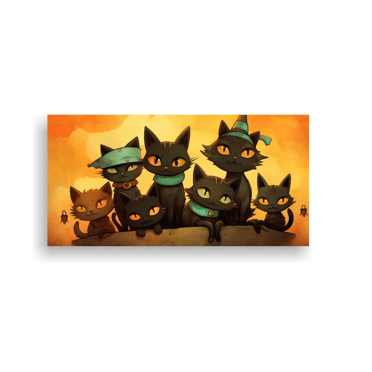 GENERICO - Cuadro De Gatos Negros En Pila Mirando Hacia Ti 80x40 Cm