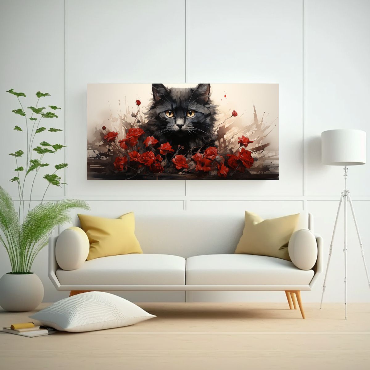 GENERICO - Cuadro Lienzo Equilibrio Gatos Apilados Estilo 60x30 Cm