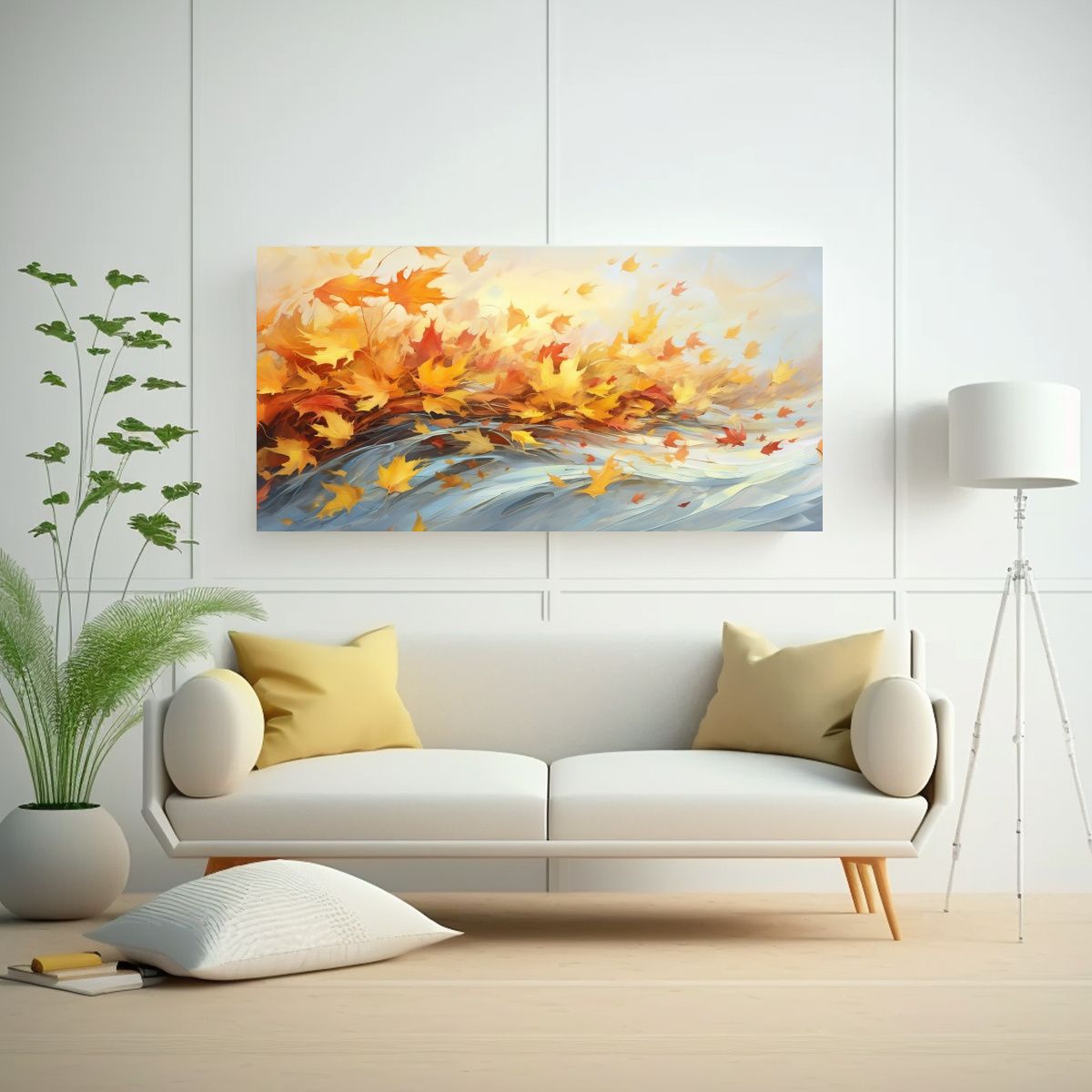 GENERICO - Cuadro Lienzo Impreso Hojas Otoño Girando Viento 100x50 Cm