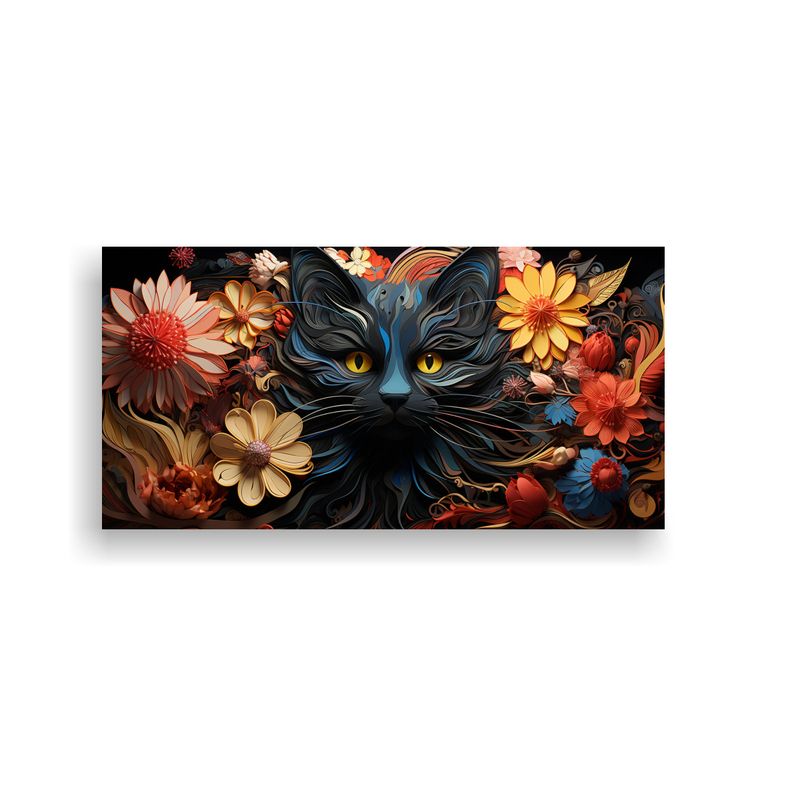GENERICO - Cuadro Vidriera Gato Negro Sonriente Adorable 80x40 Cm