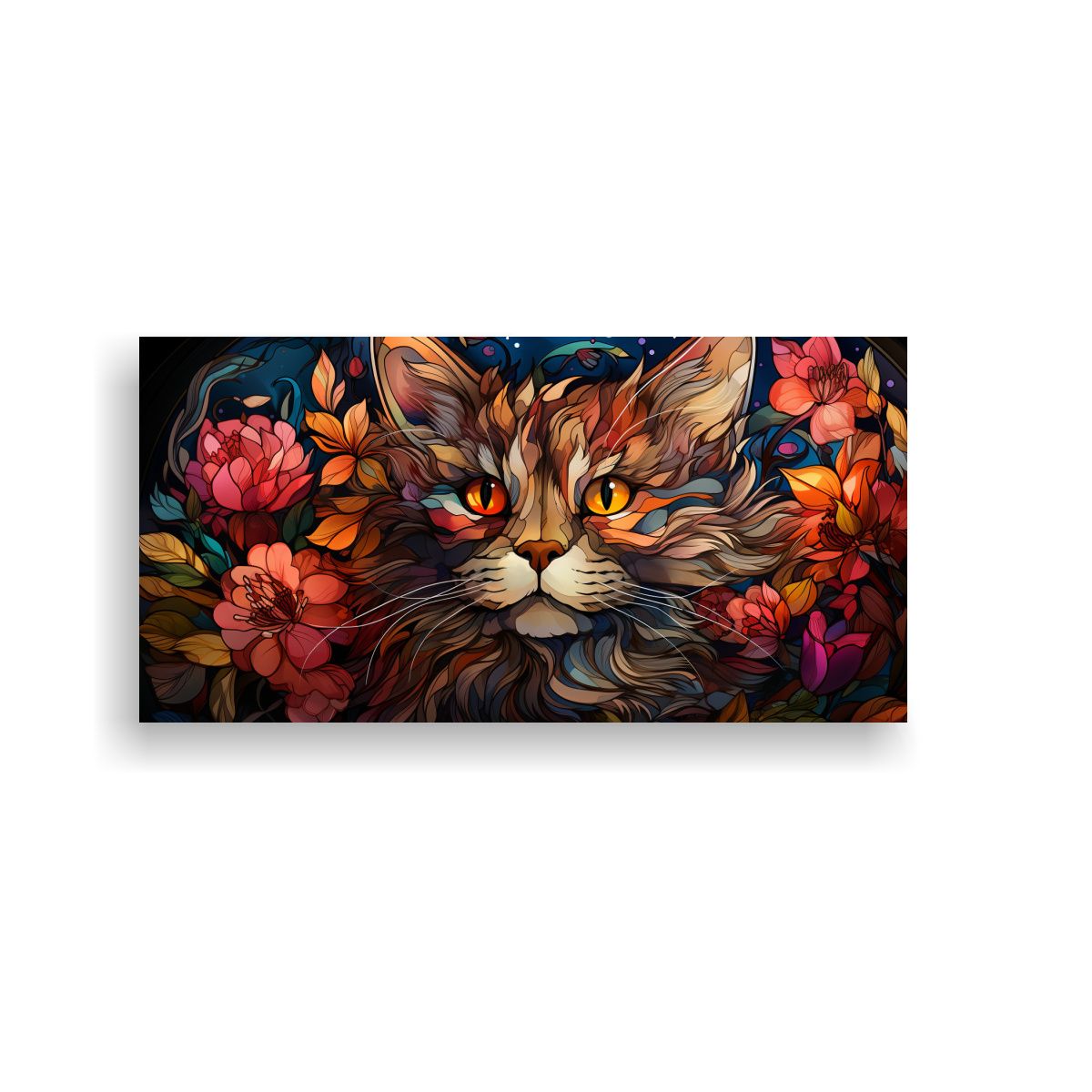 GENERICO - Obra Arte Digital Gato Vidriera Minimalista En 100x50 Cm