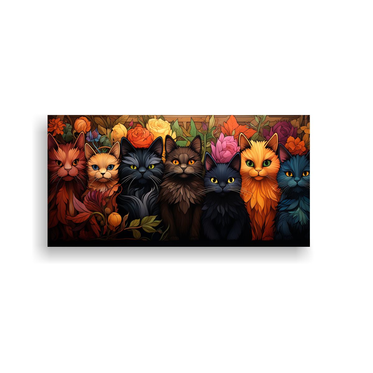 GENERICO - Cuadro Moderno Relieve Gatos Negros Sonrientes 80x40 Cm