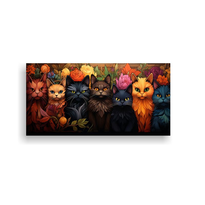 GENERICO - Cuadro Moderno Relieve Gatos Negros Sonrientes 100x50 Cm