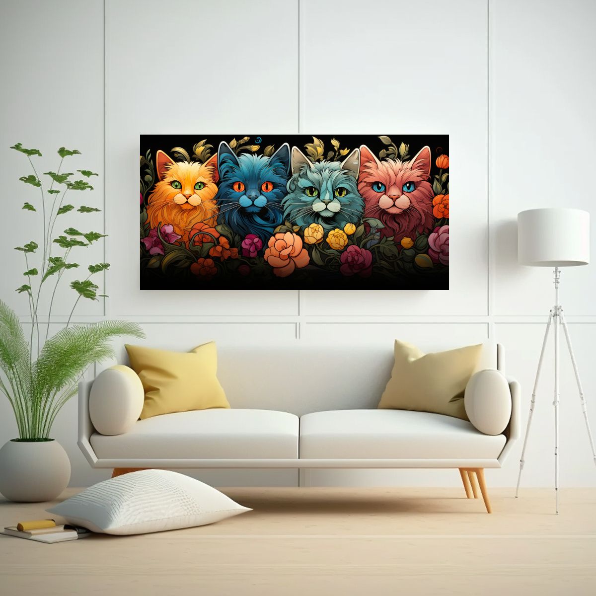 GENERICO - Arte Digital Vidrieras Gatos Adorables En Ventana 100x50 Cm