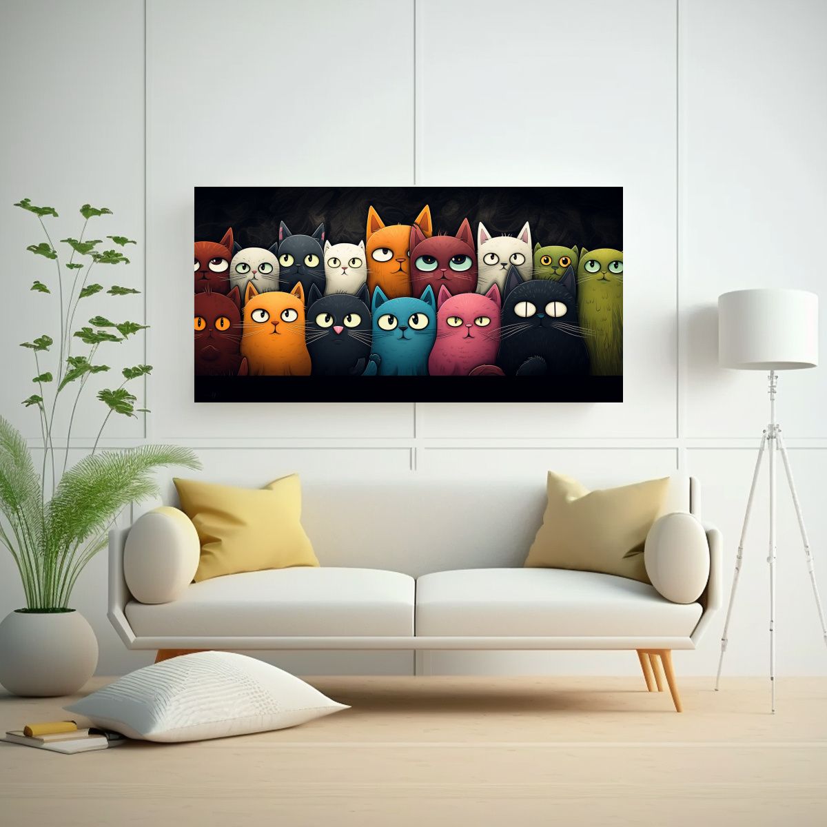 GENERICO - Pinturas Acuarela Gatos Amarillos Divertidos En 60x30 Cm