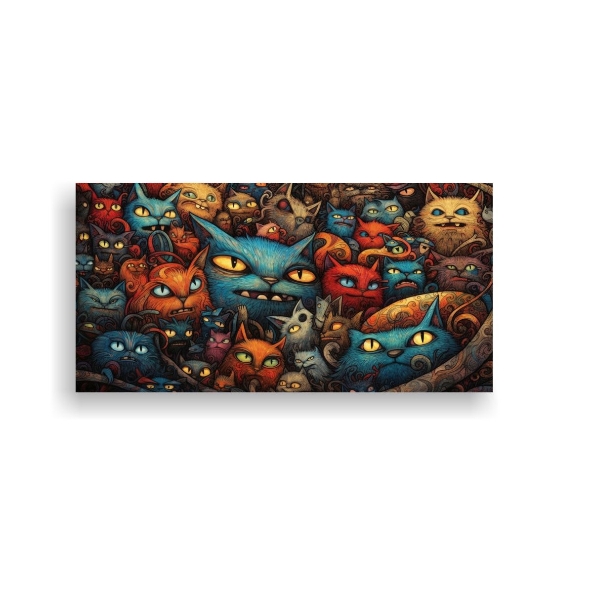GENERICO - Cuadro De Gatos Locos En Estilo Colorido Lienzo 60x30 Cm.