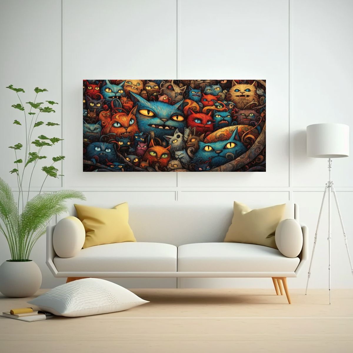 GENERICO - Cuadro De Gatos Locos En Estilo Colorido Lienzo 80x40 Cm