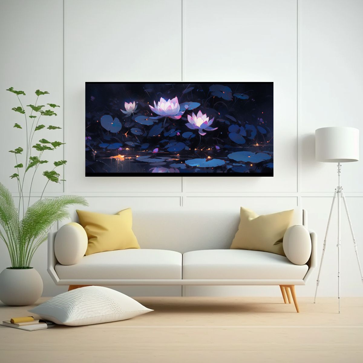 GENERICO - Cuadro Estilo Galería De Lotus Negro Mágico En 100x50 Cm