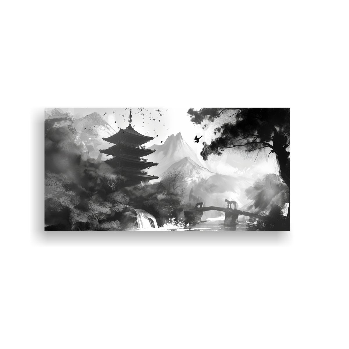 GENERICO - Cuadro Lienzo Moderno Estilo Japonés Blanco Y 60x30 Cm