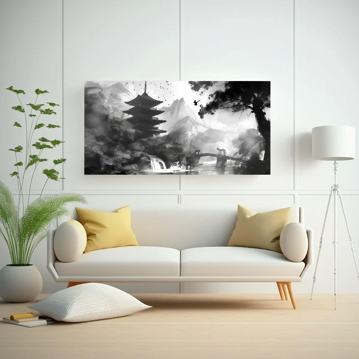 GENERICO - Cuadro Lienzo Moderno Estilo Japonés Blanco Y 60x30 Cm