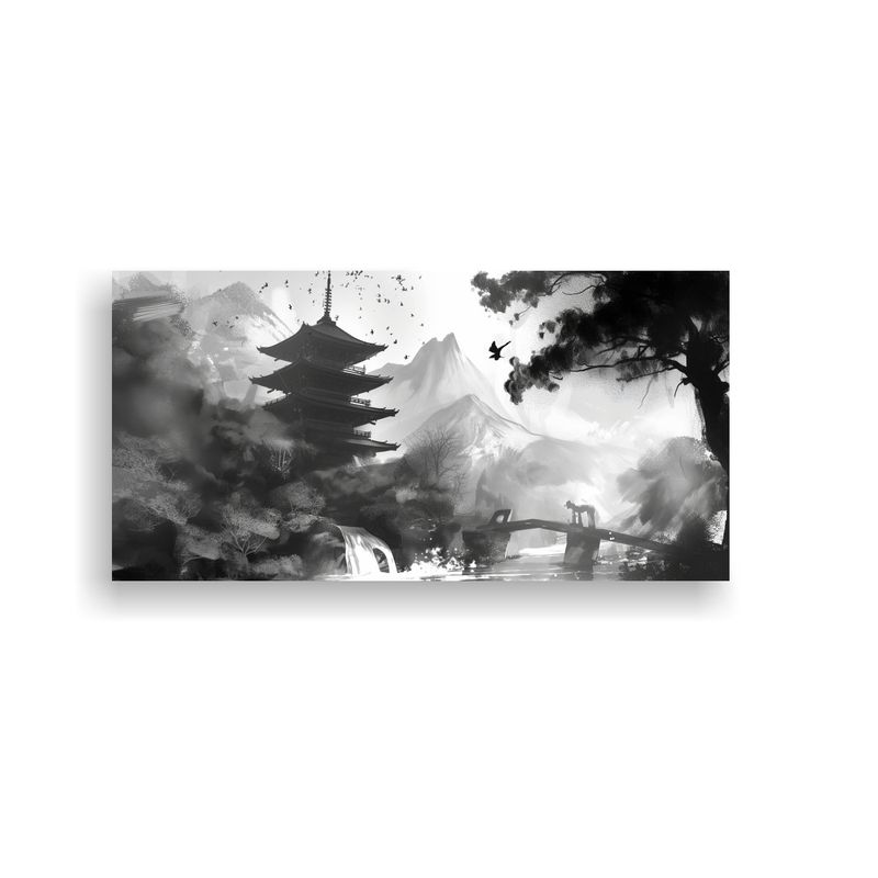 GENERICO - Cuadro Lienzo Moderno Estilo Japonés Blanco Y 100x50 Cm