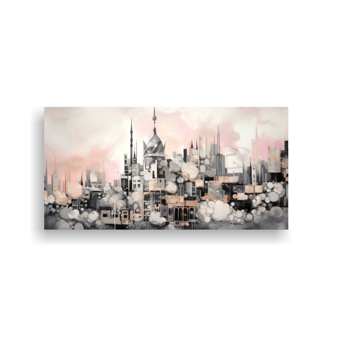 GENERICO - Cuadro De Tela Abstracto De Ciudad En Blanco Y 80x40 Cm