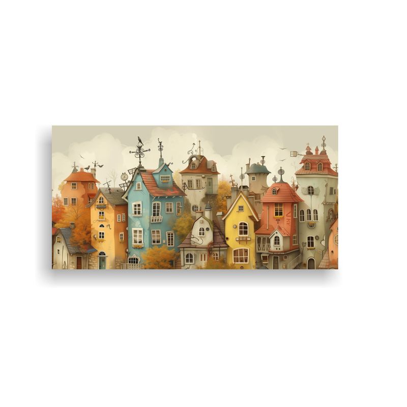 GENERICO - Cuadro Whimsical De Edificios Coloridos Para 80x40 Cm