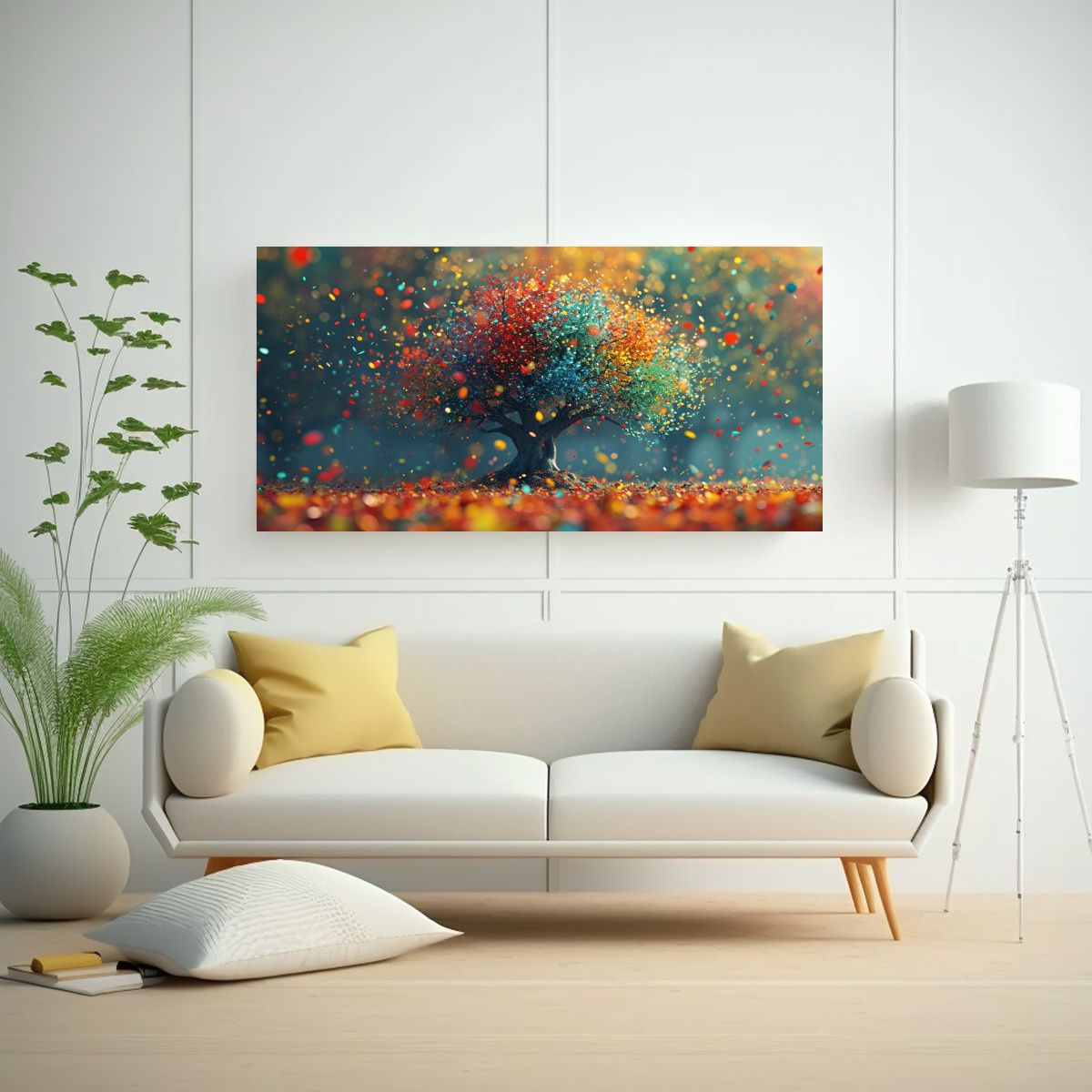 GENERICO - Cuadro Árbol Con Salpicaduras De Pintura Colorida 80x40 Cm