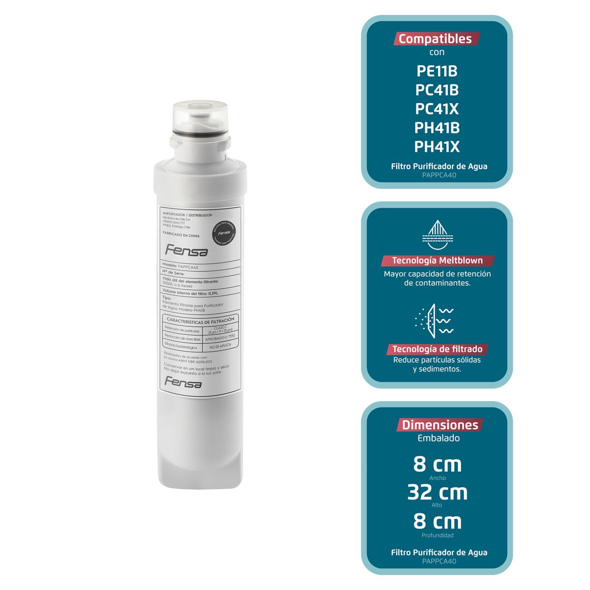 FENSA - Repuesto Filtro de Agua Fensa Pure4x Purificador Agua PH41BPAPPCA40