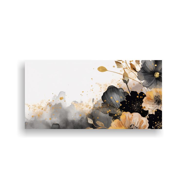 GENERICO - Cuadros Florales Acuarela Lujo En Negro Y Dorado 100x50 Cm