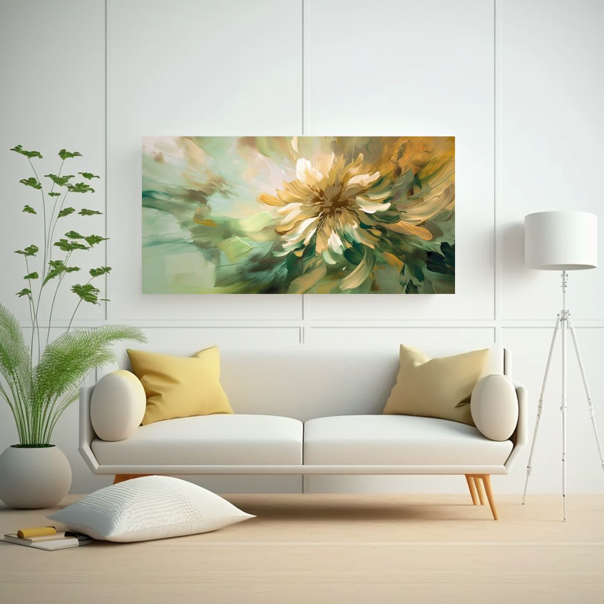 GENERICO - Pintura Abstracta Floral Verde Marrón Cuadro 80x40 Cm