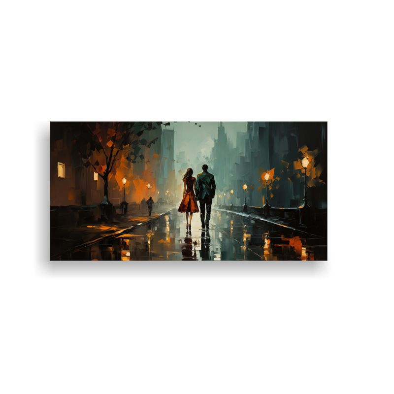 GENERICO - Cuadro De Personas Caminando Bajo La Lluvia 100x50 Cm