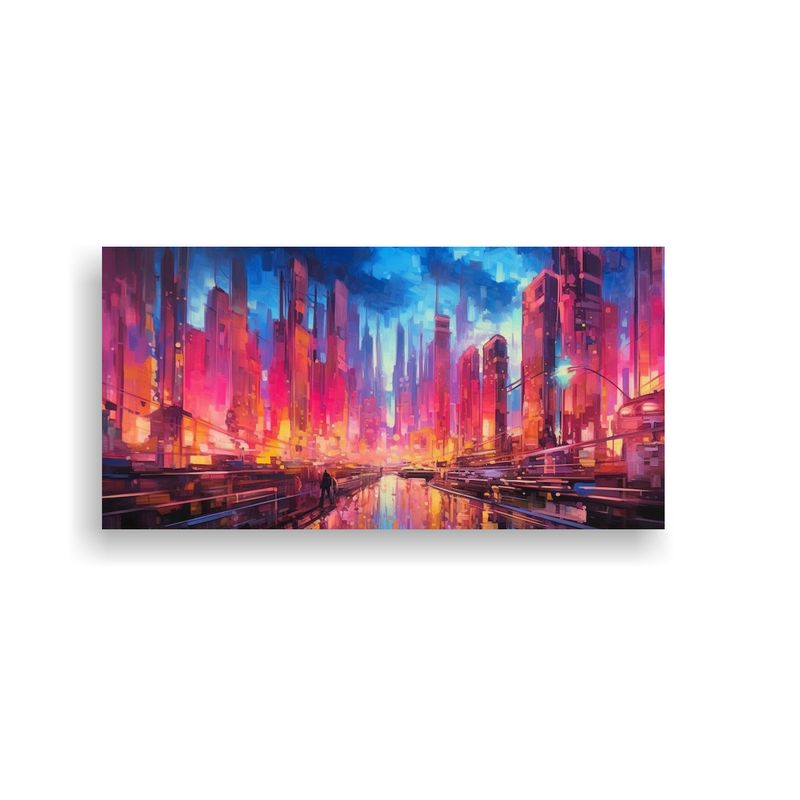 GENERICO - Pintura Abstracta De Ciudad Cyberpunk Con Muchas 60x30 Cm