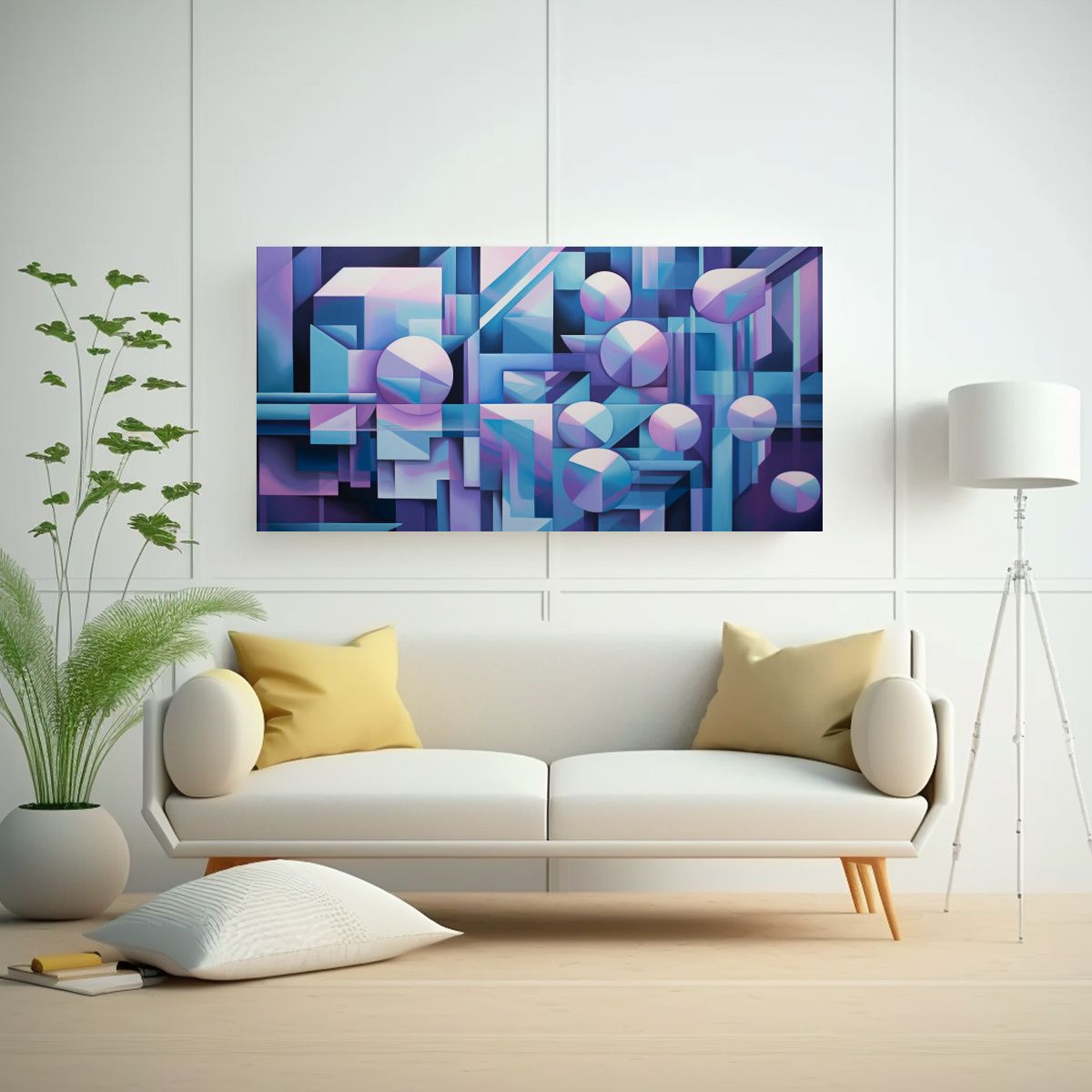 GENERICO - Cuadros Modernos Con Formas Geométricas En Azul 100x50 Cm