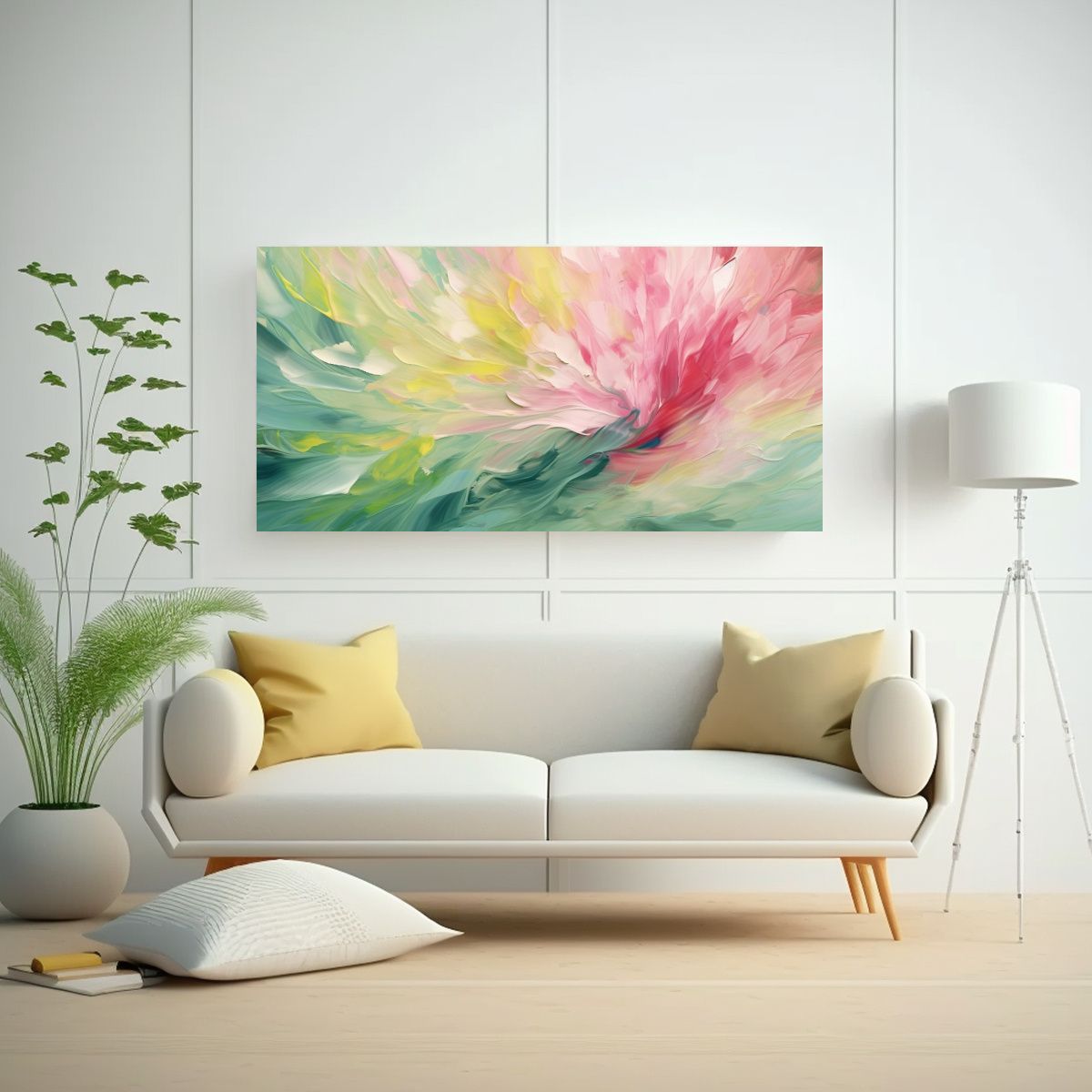 GENERICO - Cuadros Florales Abstractos En Tela Rosa Y Verde 80x40 Cm