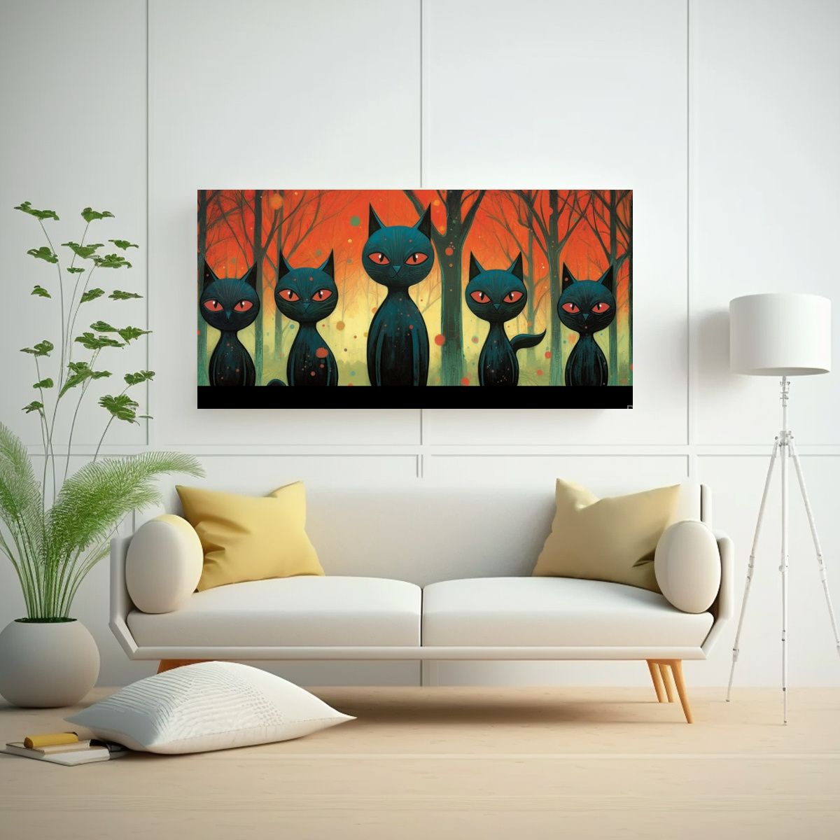 GENERICO - Cuadro Arte De Pared Tema Visión Gatos Negros 100x50 Cm