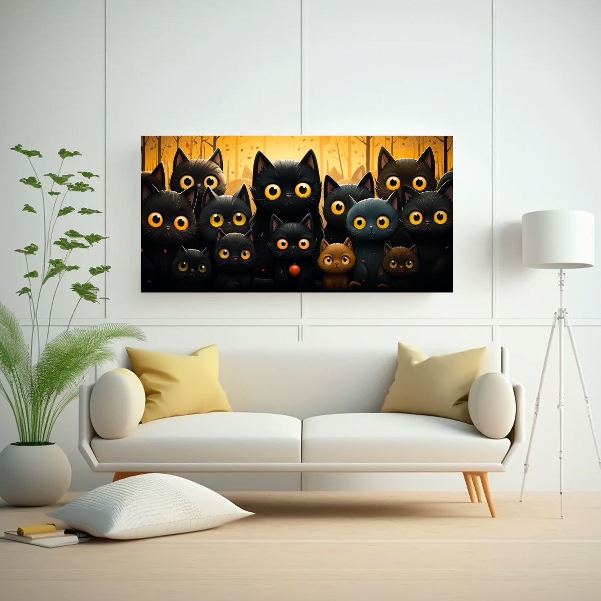GENERICO - Lienzo De Cuadro Surrealista Con Gatos Negros En 100x50 Cm