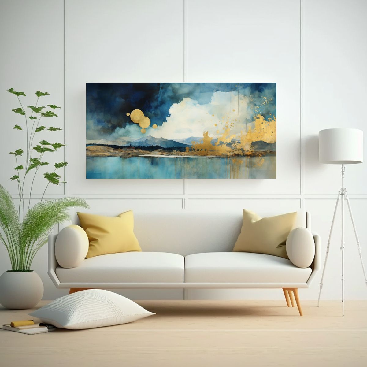 GENERICO - Cuadro Tela Bastidor Diseño Naturaleza Viva Azul 80x40 Cm
