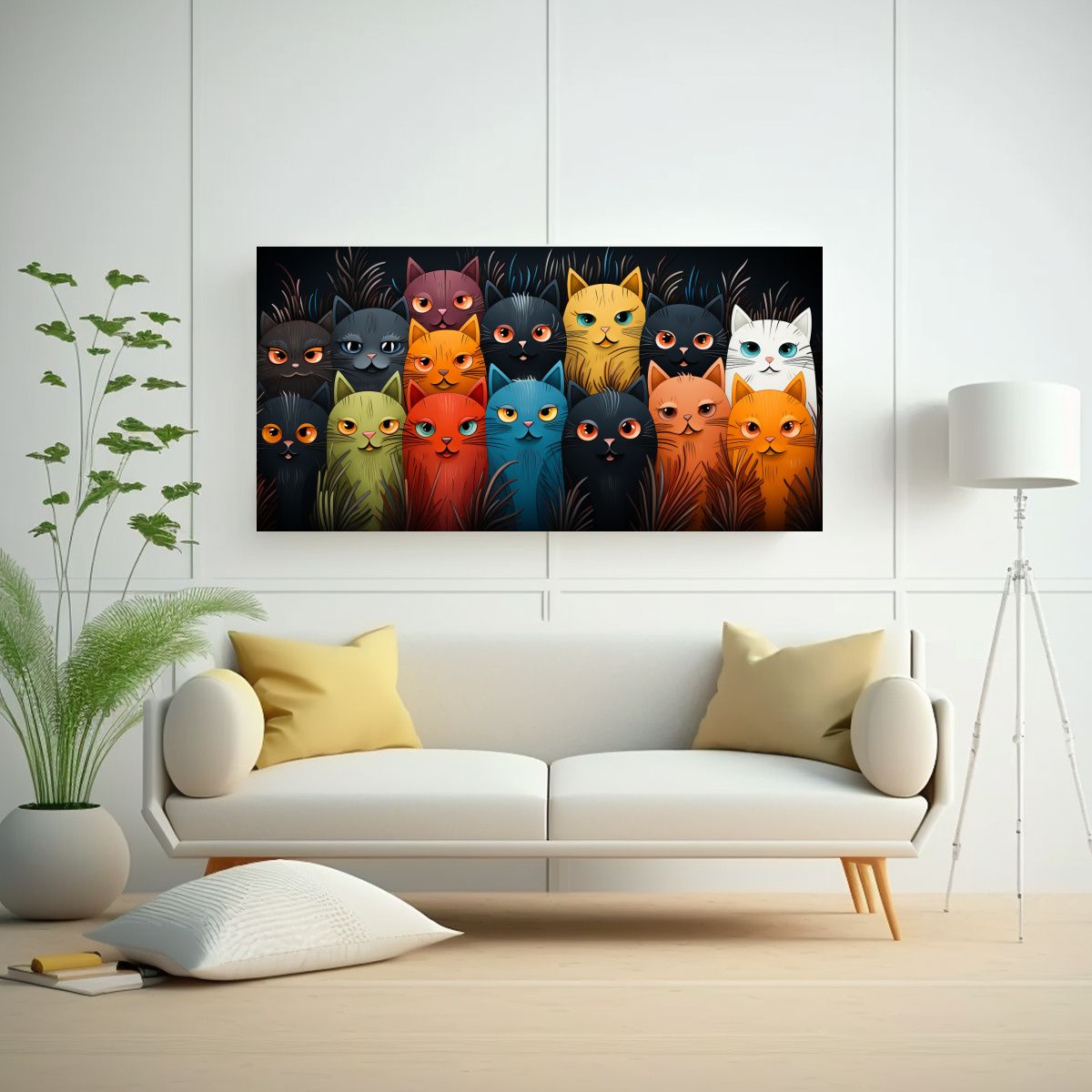GENERICO - Cuadro Venta Interiores Patrón Gatos Vestidos 100x50 Cm