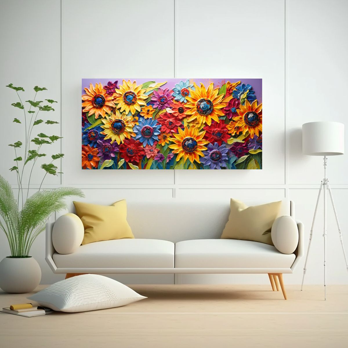 GENERICO - Pintura De Girasoles En Arcoíris En Lienzo 60x30 Cm