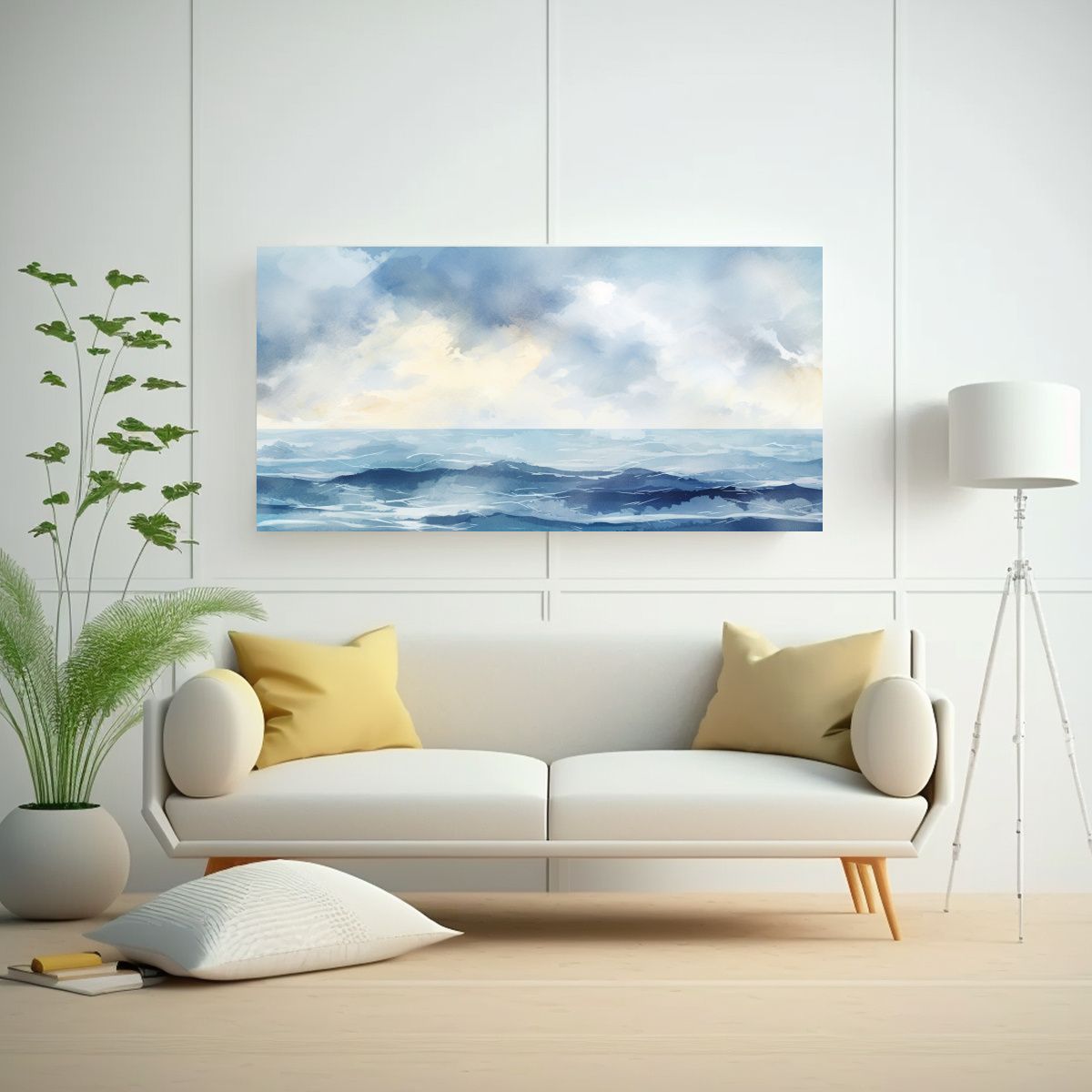 GENERICO - Pintura Acuarela Abstracta Mar Y Océano Para 60x30 Cm