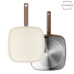 LEFORGE - Sarten Bifera Grill Granito Antiadherente 28cm Chocolate Crema