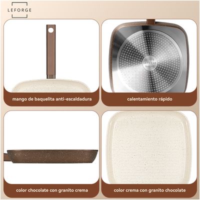 Imagen 2 del producto Sarten Bifera Grill Granito Antiadherente 28cm Chocolate Crema
