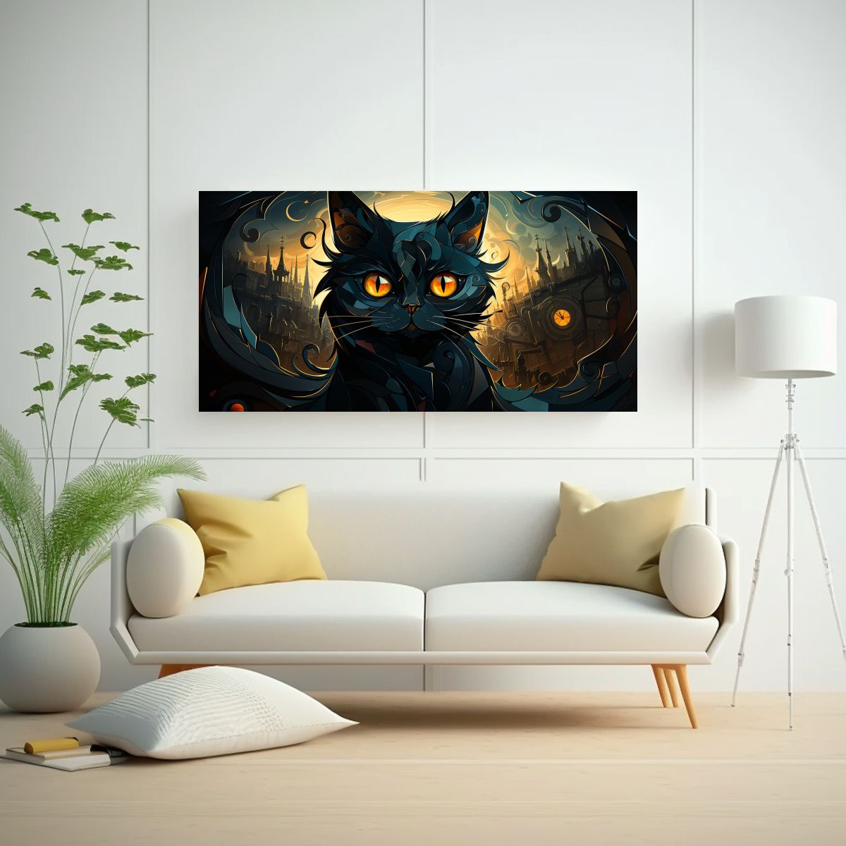 GENERICO - Retrato De Grupo De Gatos De Colores En Pinturas 100x50 Cm