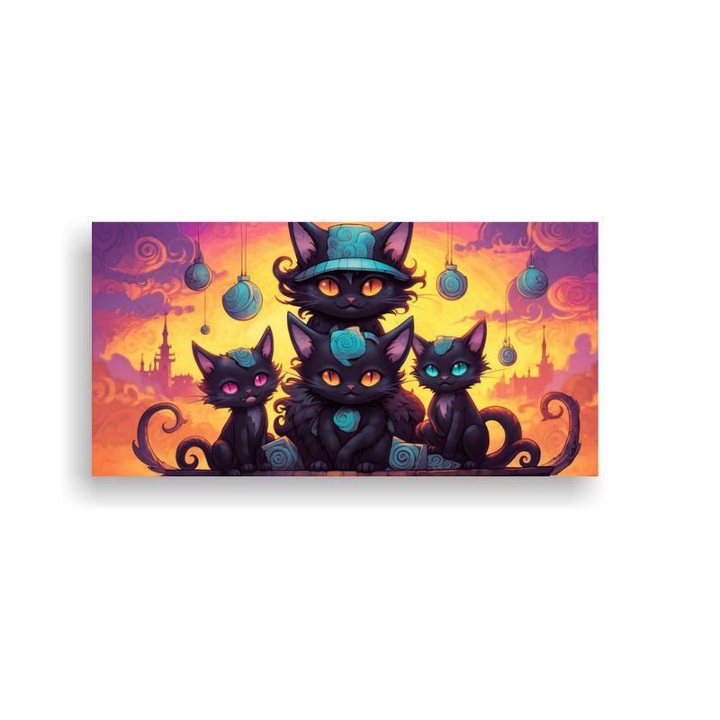GENERICO - Cuadros Decorativos Gatos Negros En Perspectiva 80x40 Cm