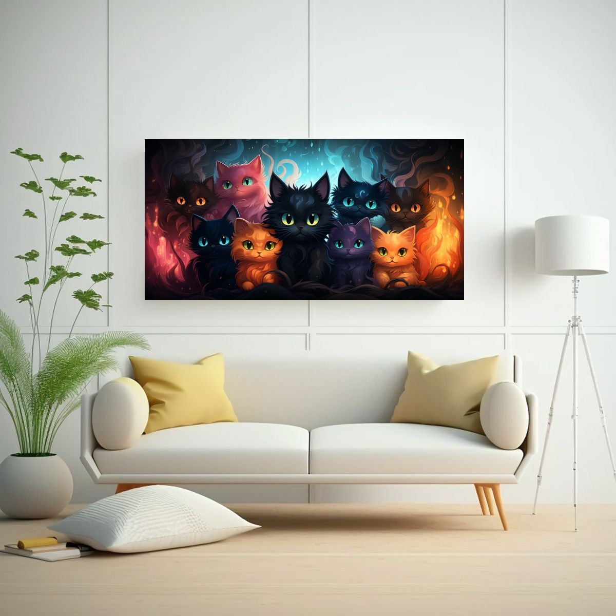 GENERICO - Pinturas Decorativas De Gatos Kawaii Agrupados En 80x40 Cm