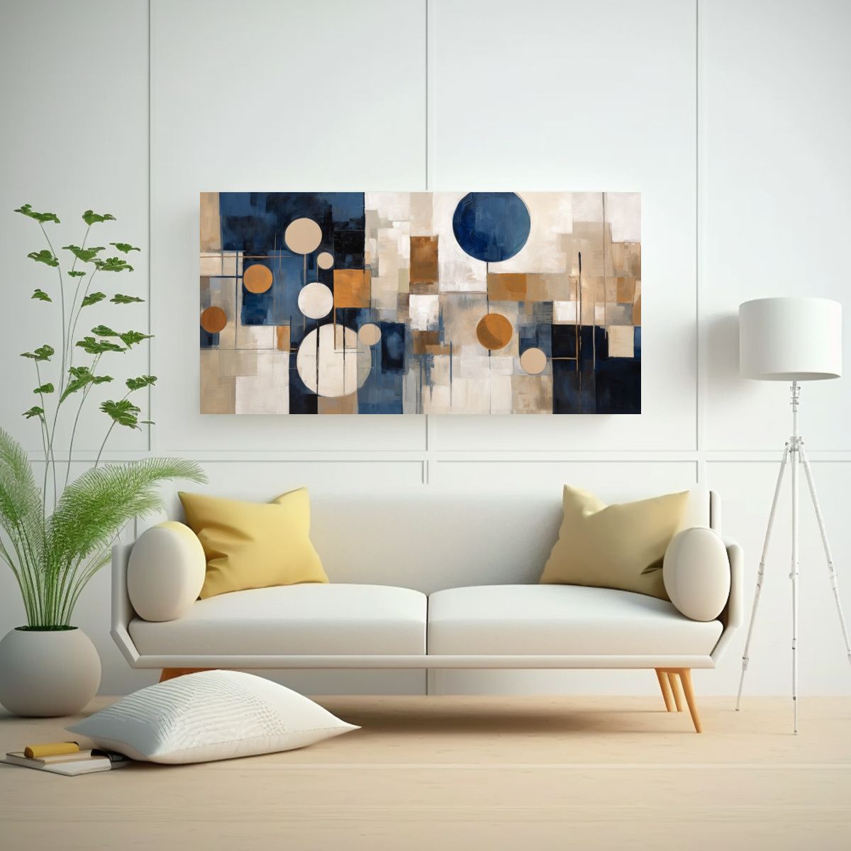 GENERICO - Pintura Abstracta En Tonos Oscuro Azul Beige Y 80x40 Cm