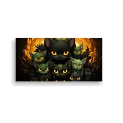 GENERICO - Pintura Cuadro De Gatos Negros Apilados En 60x30 Cm